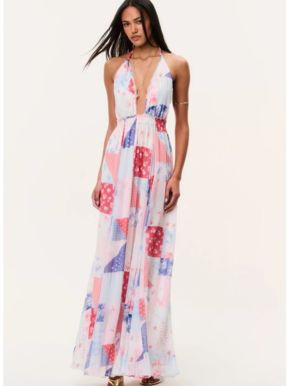 Love Shack Fancy -:Patchwork Halter Maxi Dress